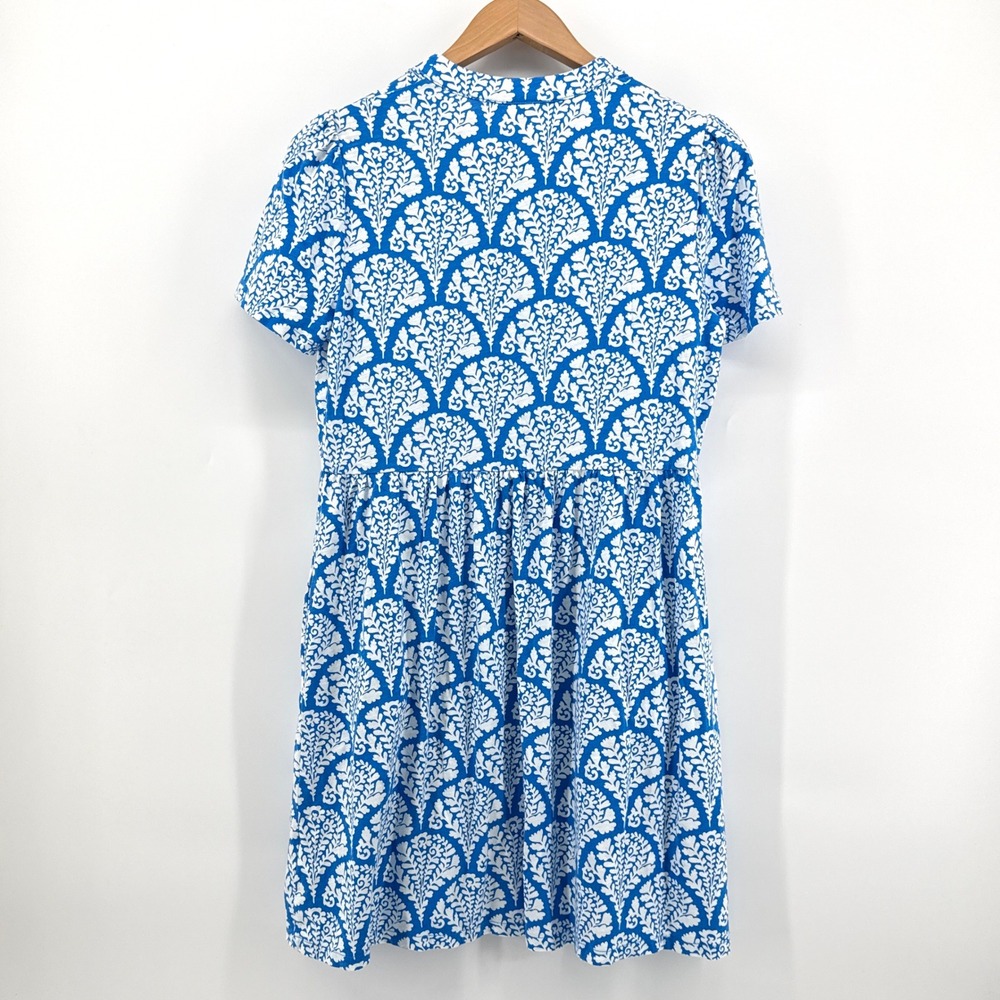 Boden Naomi Short Jersey Dress 10R Blue Botanical Flourish Mono Print Pockets - Picture 5 of 9